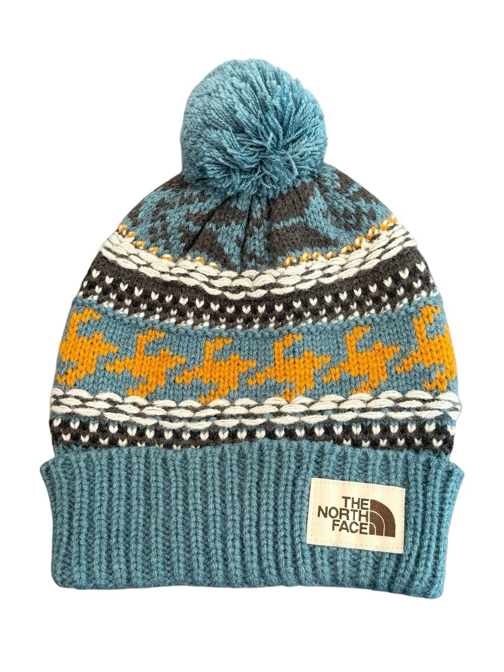 The North Face pom beanie hat adult unisex blue winter fair isle